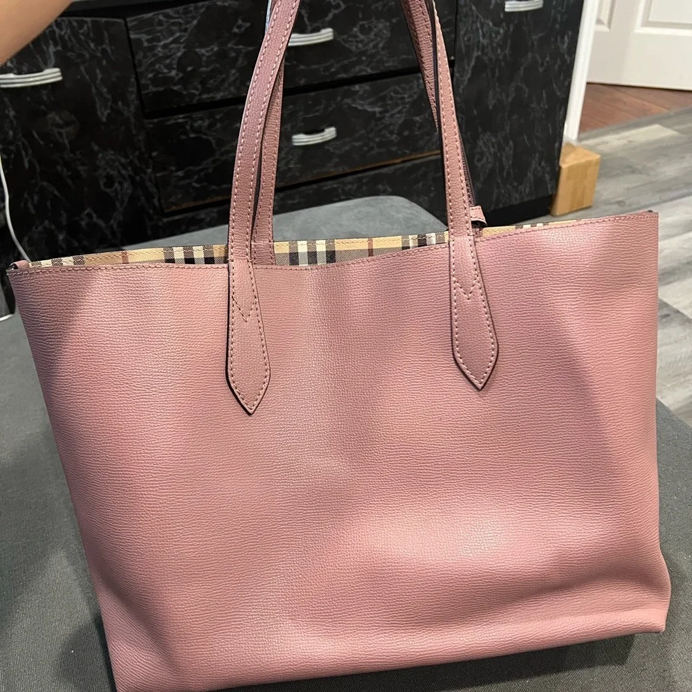 Burberry Beige and Pink Plaid Tote - Picture 6 of 8
